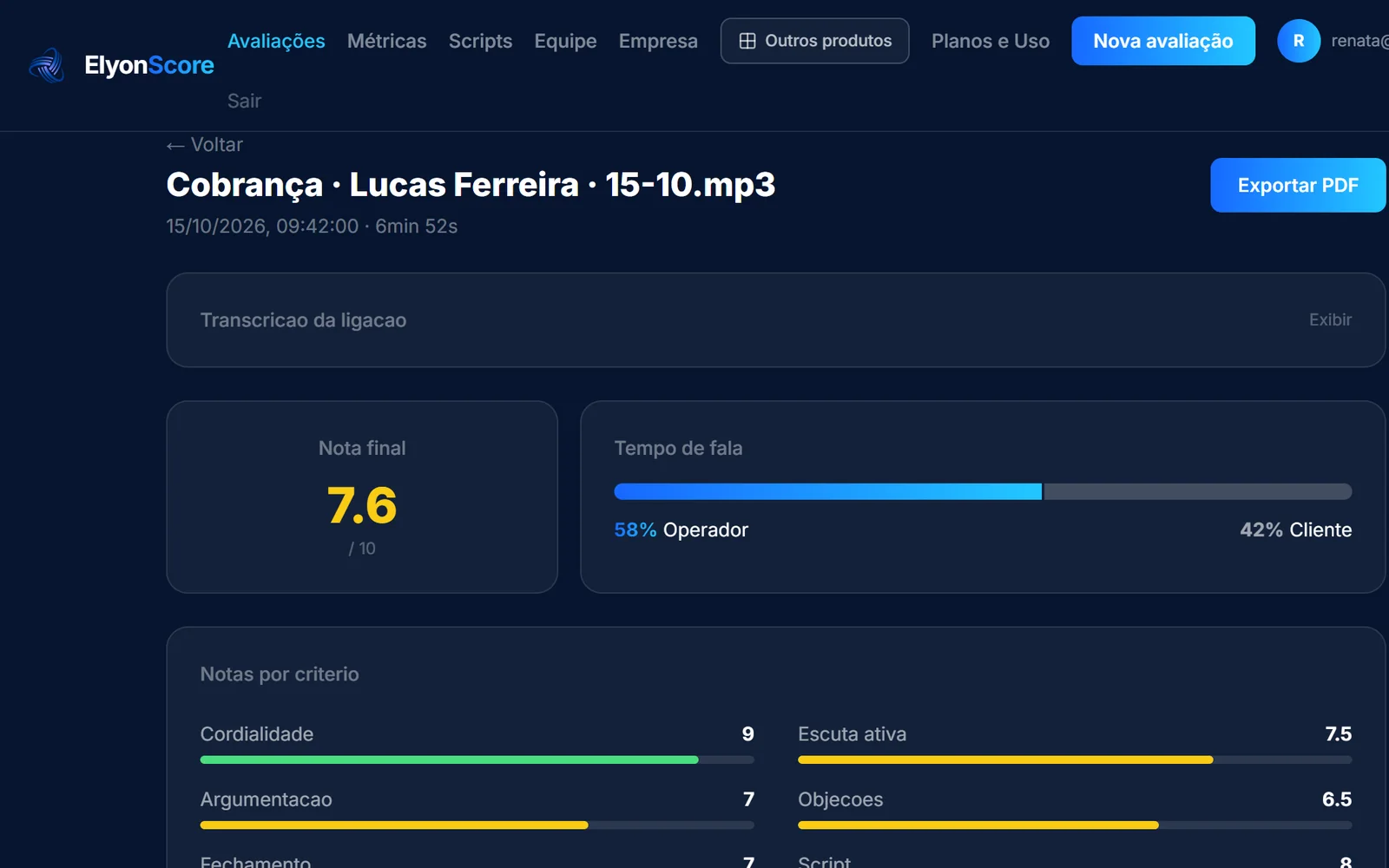 Tela do ElyonScore